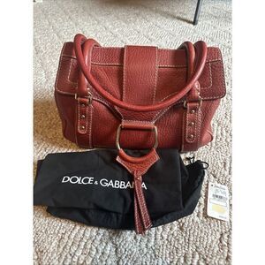 Womens Vintage Dolce&Gabbana Shoulder Bag  Tote Purse Red Pebble Leather…